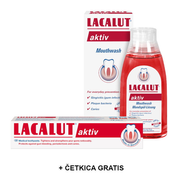 Lacalut zubna pasta Aktiv  + Lacalut otopina Aktiv = četkica gratis